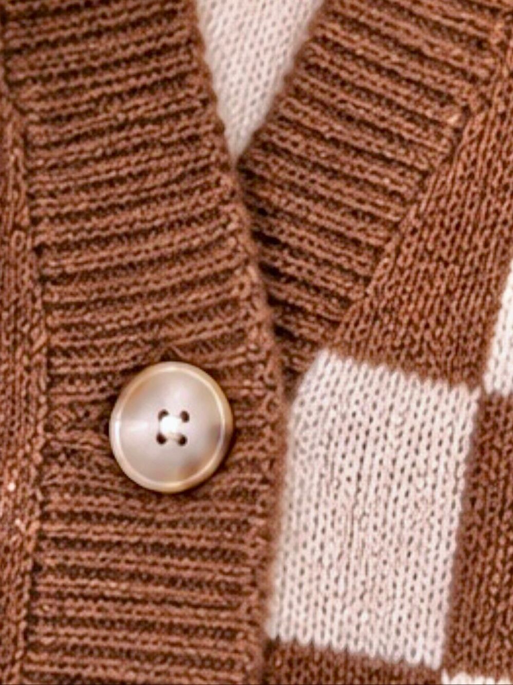 Annie Wear Brown Checkerboard Sweater Vest Button Front Knit Cardigan NEW - Picture 15 of 15